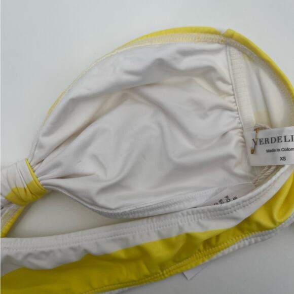 VERDELIMÓN Bikini Top Striped Voile Yellow White Bandeau NWT Size Extra Small - Picture 13 of 16